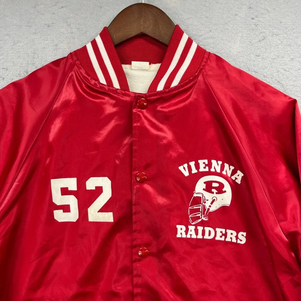 Vintage Vienna Raiders Varsity Jacket Mens L Red Satin Football Bomber USA Made